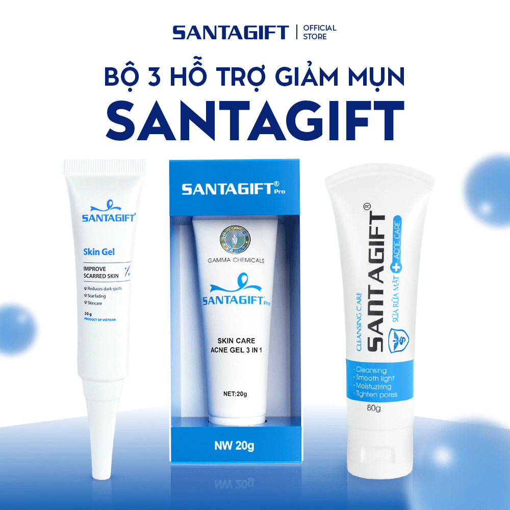 Bộ 3 Sản Phẩm Santagift (Giảm Mụn + Giảm Thâm + Sữa Rửa Mặt)