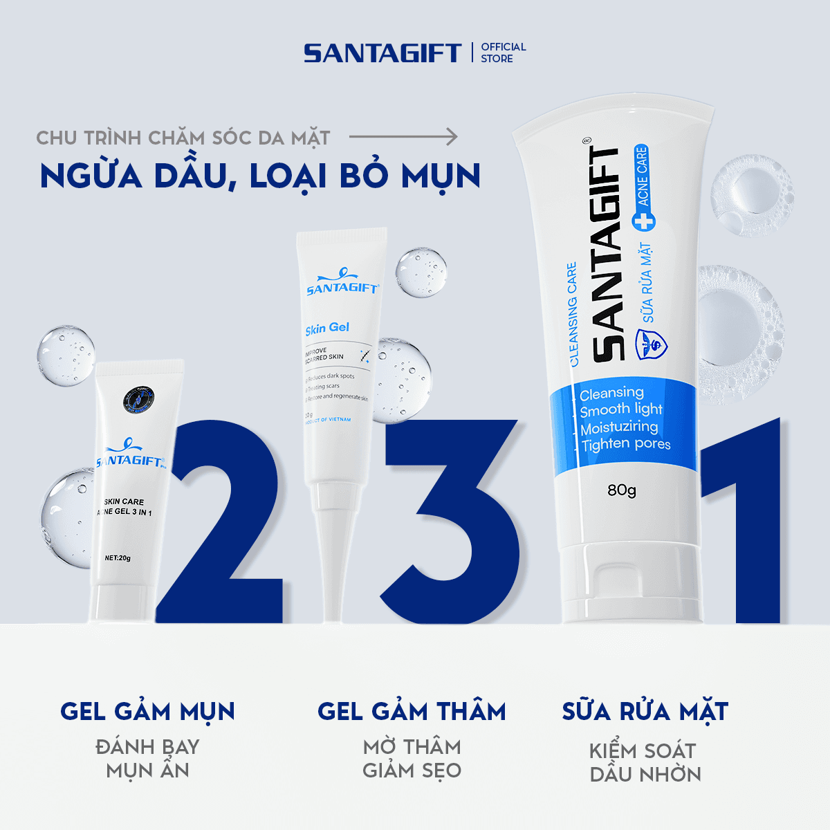 Combo Sữa Rửa Mặt & Gel Giảm Thâm Santagift